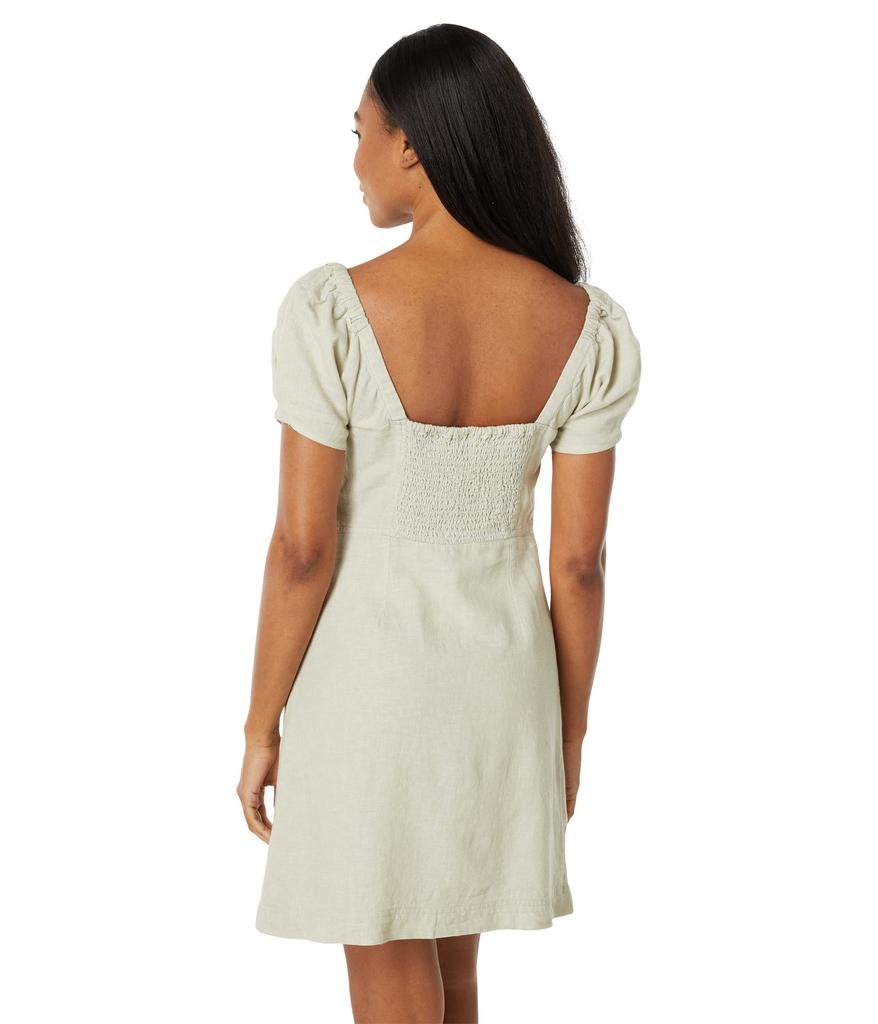 Linen-Cotton Puff-Sleeve Mini Dress商品第2张图片规格展示