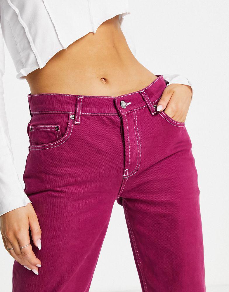 ASOS DESIGN low rise straight leg jean in maroon with contrast thread商品第3张图片规格展示