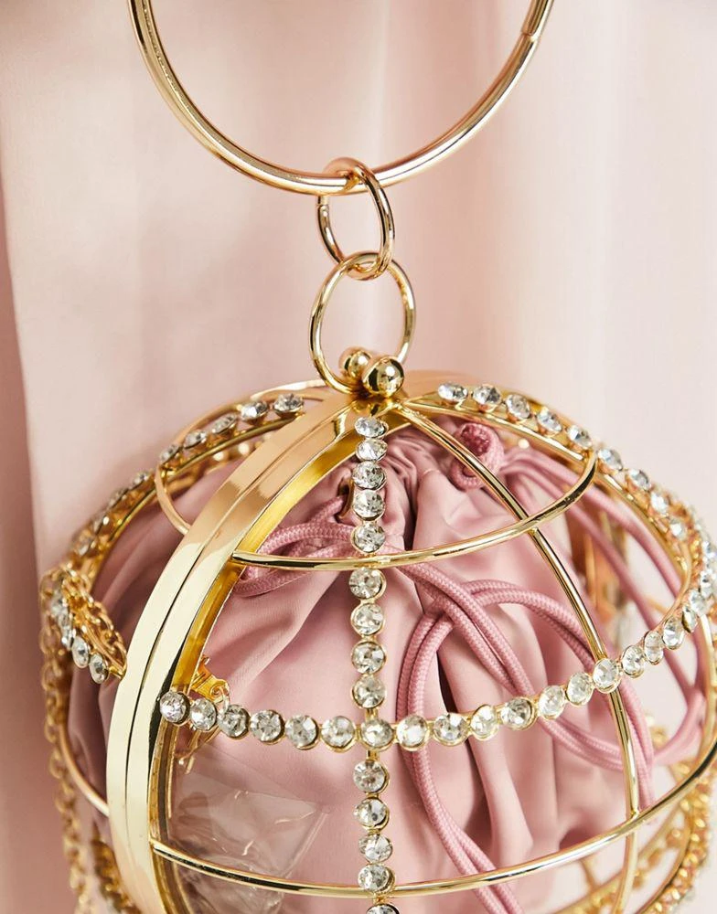 商品ASOS|ASOS DESIGN diamante embellished cage sphere bag in gold,价格¥217,第3张图片详细描述