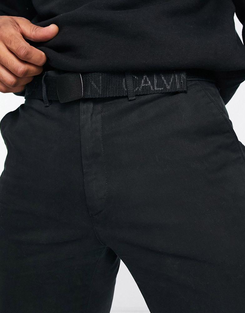 Calvin Klein slim fit garment dyed chinos with belt in black商品第4张图片规格展示