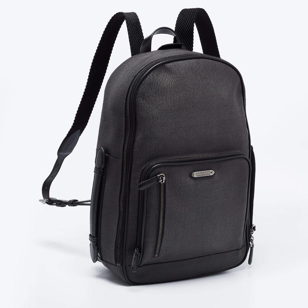 Ermenegildo Zegna Black/Grey Coated Canvas and Leather Backpack商品第3张图片规格展示