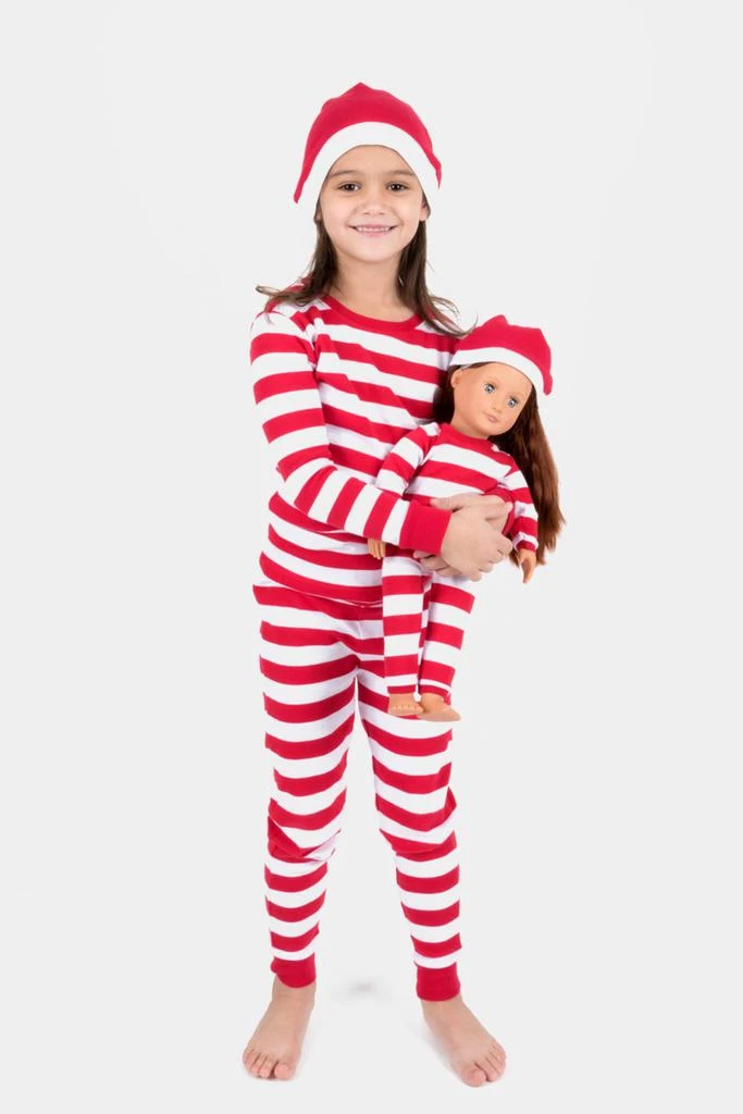 商品Leveret|Girls and Doll Striped Cotton Christmas Pajamas & Hat 2-Piece Set,价格¥121,第2张图片详细描述