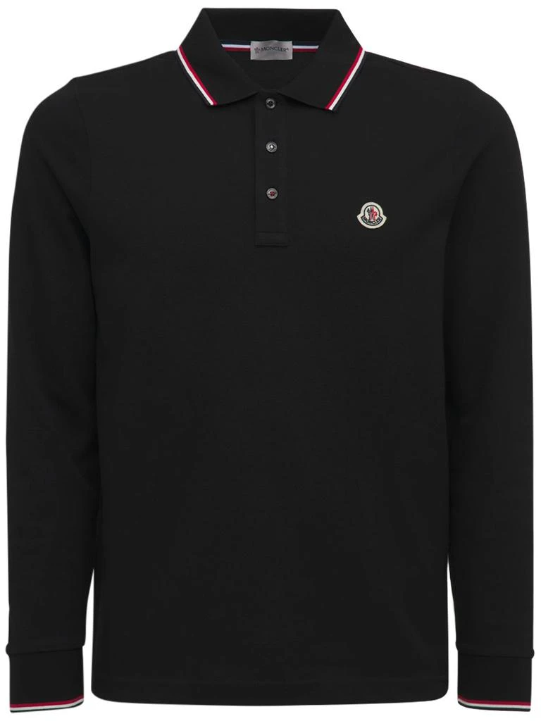 商品Moncler|Long Sleeves Cotton Piquet Polo Shirt,价格¥3245,第1张图片