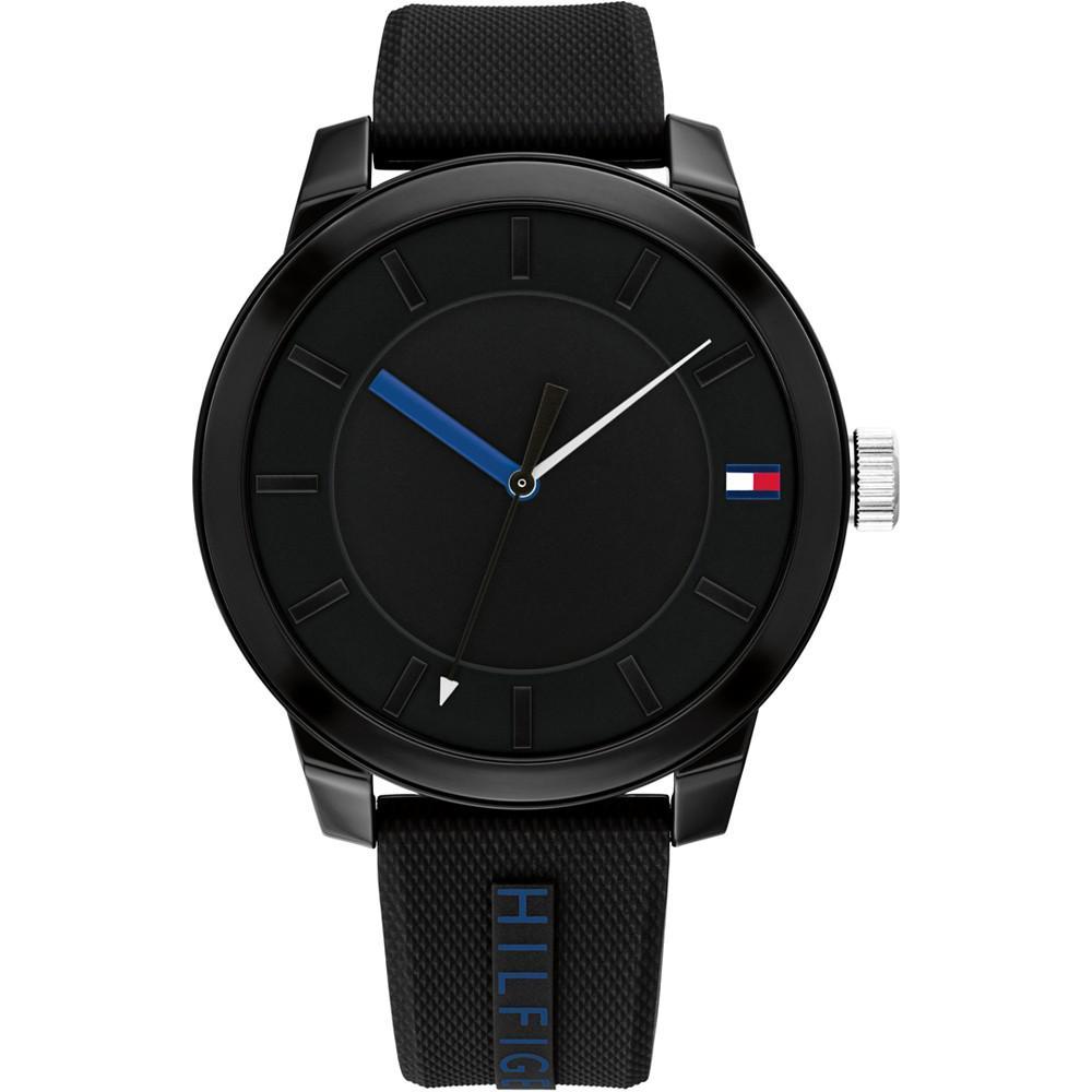 商品Tommy Hilfiger|Men's Black Silicone Strap Watch 44mm, Created for Macy's,价格¥636,第1张图片