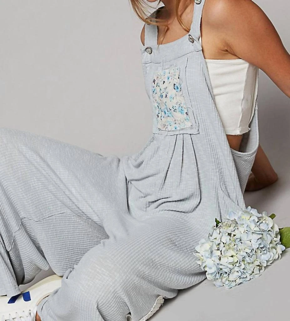 商品POL|Floral Pocket Patched Jumpsuit In Powder Blue,价格¥309,第2张图片详细描述