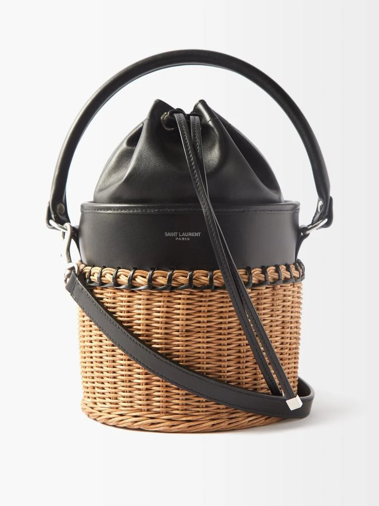 商品Yves Saint Laurent|Bahia leather and wicker bucket bag,价格¥19170,第1张图片