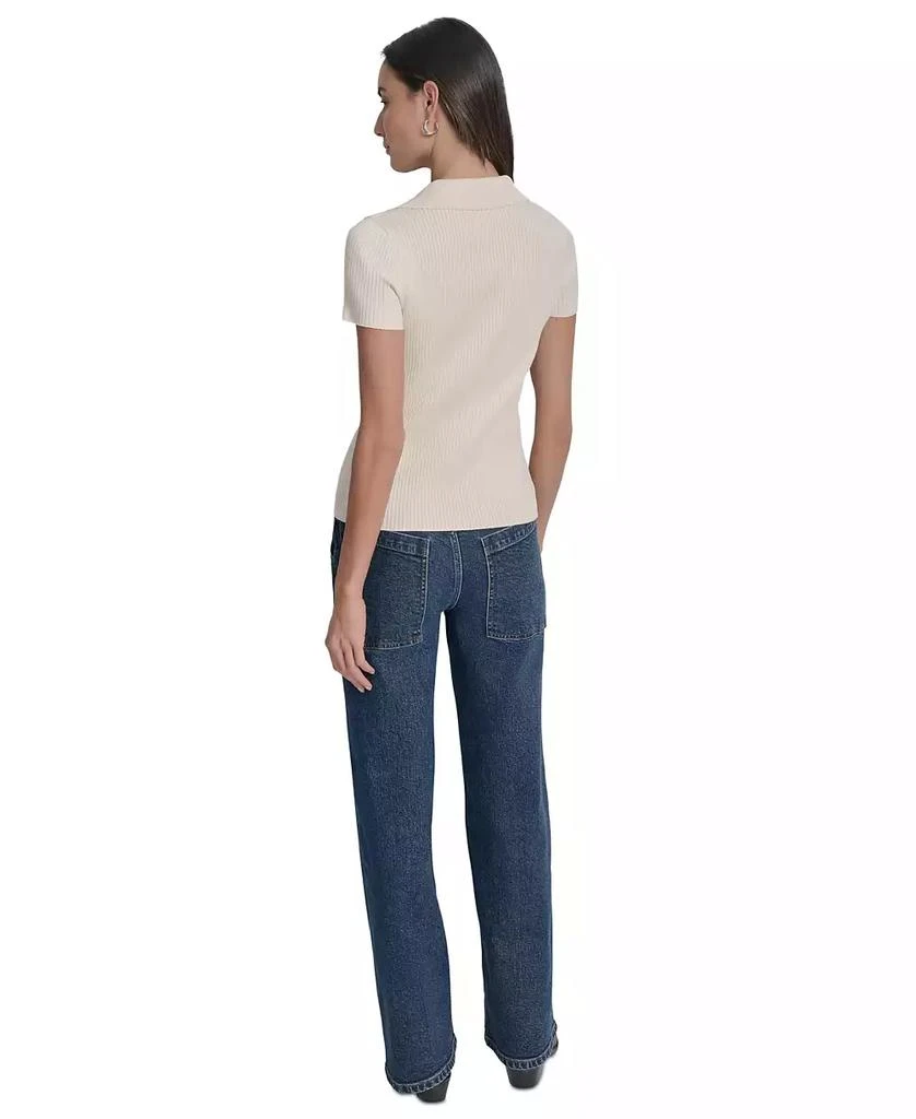 Womens Ribbed V-Neck Polo Sweater 商品