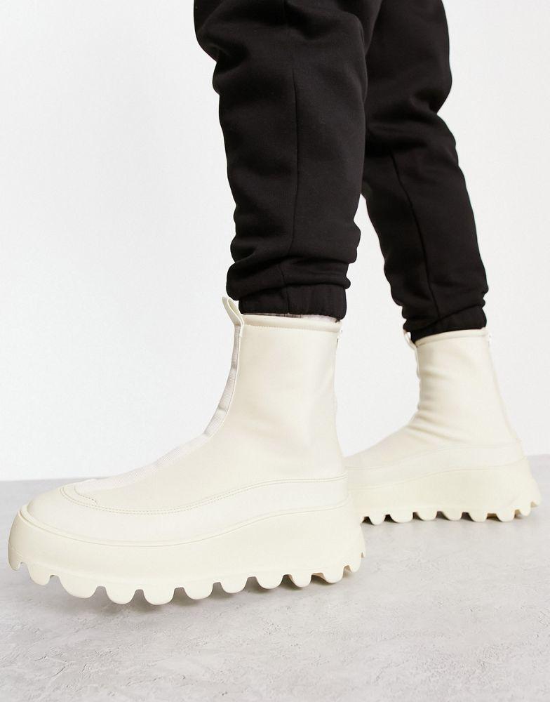 ASOS DESIGN chunky zip up sock boots in beige neoprene商品第1张图片规格展示