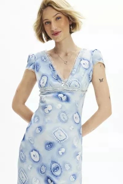 Kimchi Blue Cora Lace Trim Printed Asymmetrical Midi Dress 商品