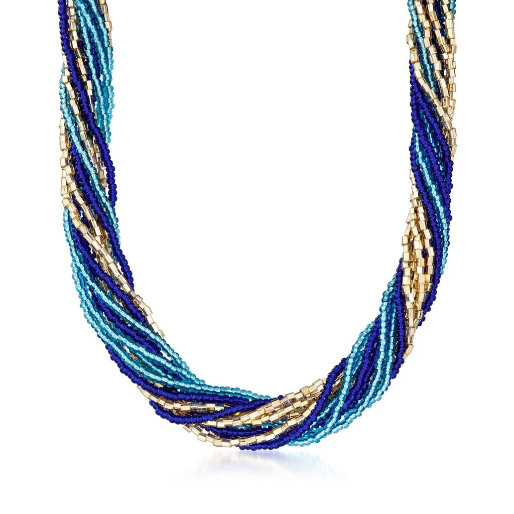 商品Ross-Simons|Ross-Simons Italian Blue and Golden Murano Glass Bead Torsade Necklace With 18kt Gold Over Sterling,价格¥932,第1张图片