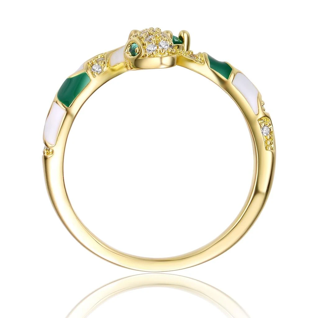 商品Rachel Glauber|RG 14k Yellow Gold Plated with Emerald & Cubic Zirconia Coiled Snake Serpent Open Bypass Cuff Ring,价格¥275,第2张图片详细描述