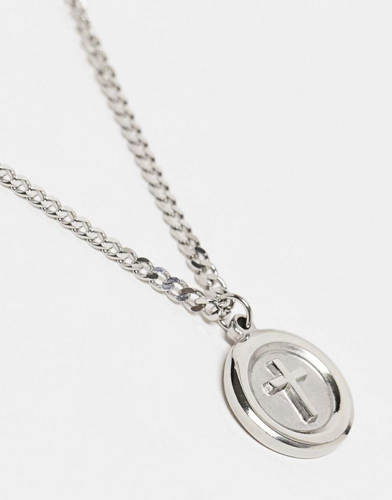 商品ASOS|ASOS DESIGN waterproof stainless steel neck chain with circle cross pendant in silver tone,价格¥127,第2张图片详细描述