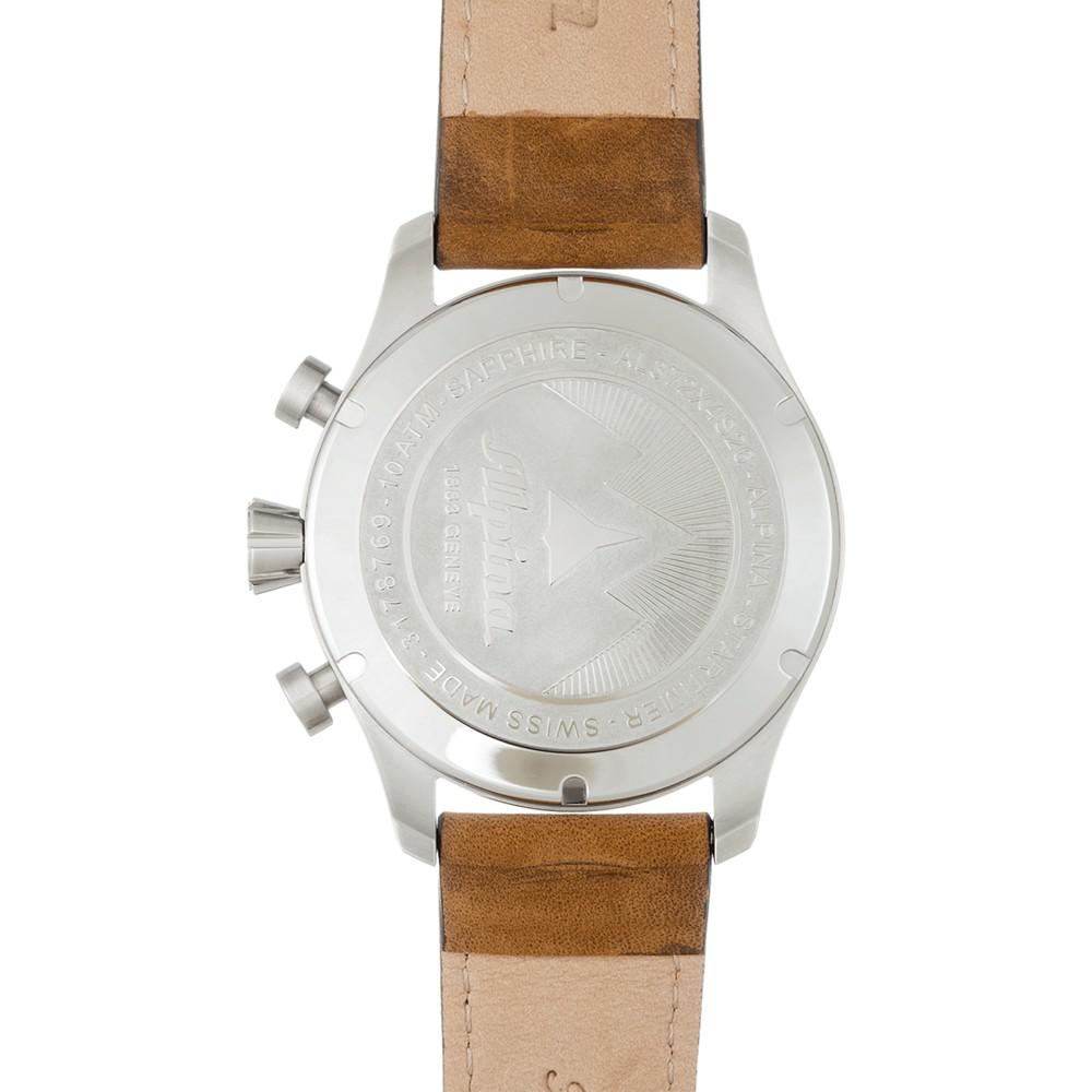 Men's Swiss Chronograph Startimer Pilot Brown Leather Strap Watch 44mm商品第3张图片规格展示