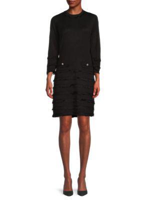 商品Karl Lagerfeld Paris|Fringe Button Sweater Dress,价格¥223-¥446,第3张图片详细描述