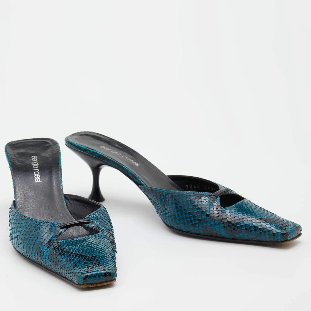 商品[二手商品] Sergio Rossi|Sergio Rossi Blue/Black Python Leather Kitten Heel Mules Size 37,价格¥1316,第4张图片详细描述