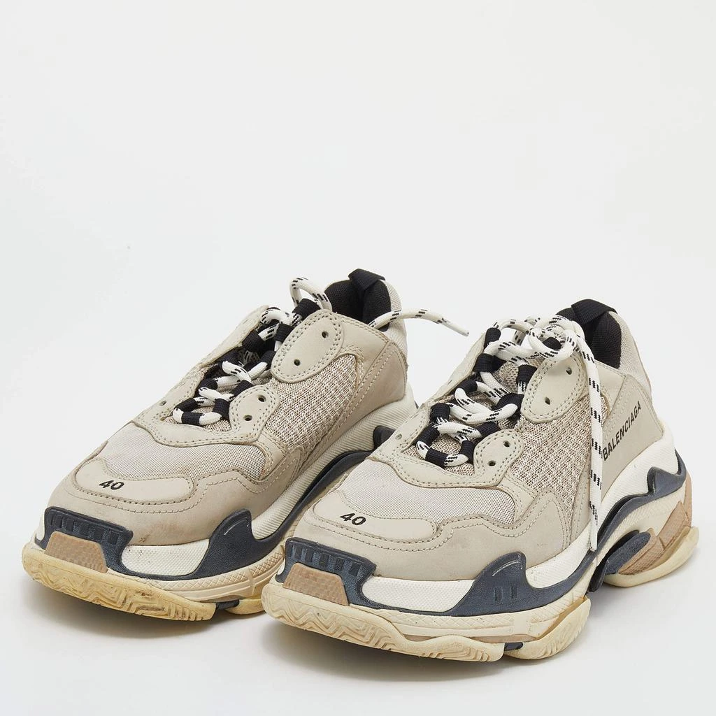 商品[二手商品] Balenciaga|Balenciaga Beige/Black Leather And Mesh Triple S Trainer Sneakers Size 40,价格¥3522,第2张图片详细描述