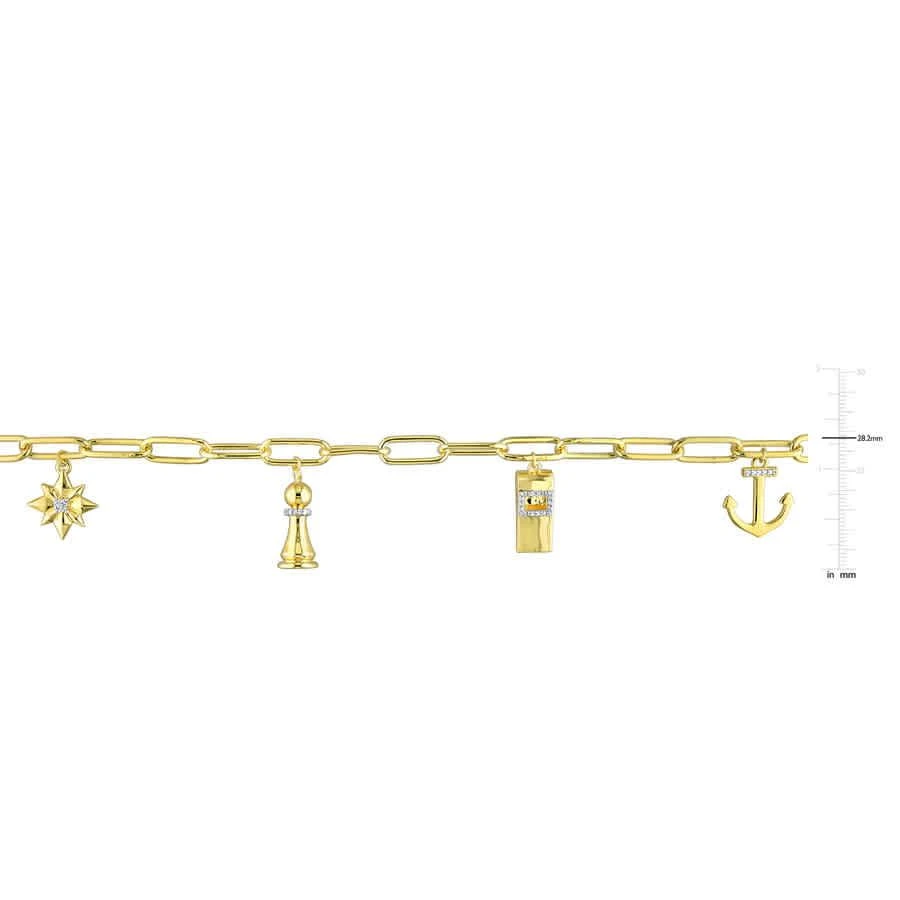 商品Amour|1/6CT TDW Men's Diamond 4-charm 6mm Oval Link Chain Bracelet In Yellow Plated Sterling Silver - 9 In.,价格¥1414,第3张图片详细描述