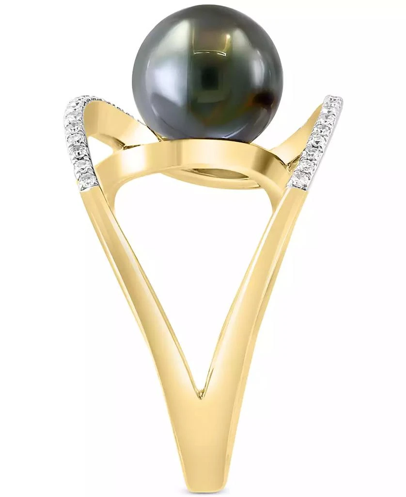 商品Effy|EFFY® Black Tahitian Pearl (8mm) & Diamond (1/6 ct. t.w.) Abstract Openwork Statement Ring in 14k Gold,价格¥8818,第3张图片详细描述