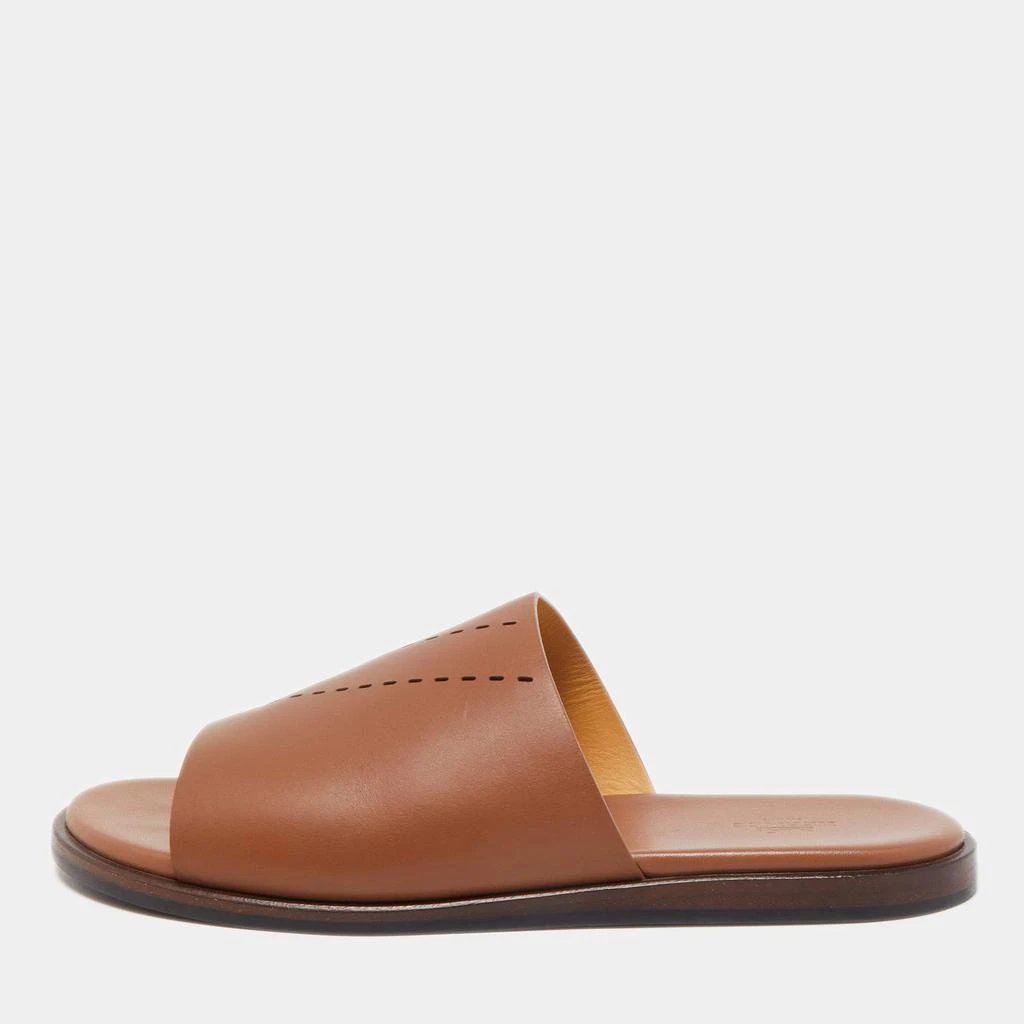 商品[二手商品] Hermes|Hermes Brown Leather Flat Slides Size 43,价格¥4441,第1张图片