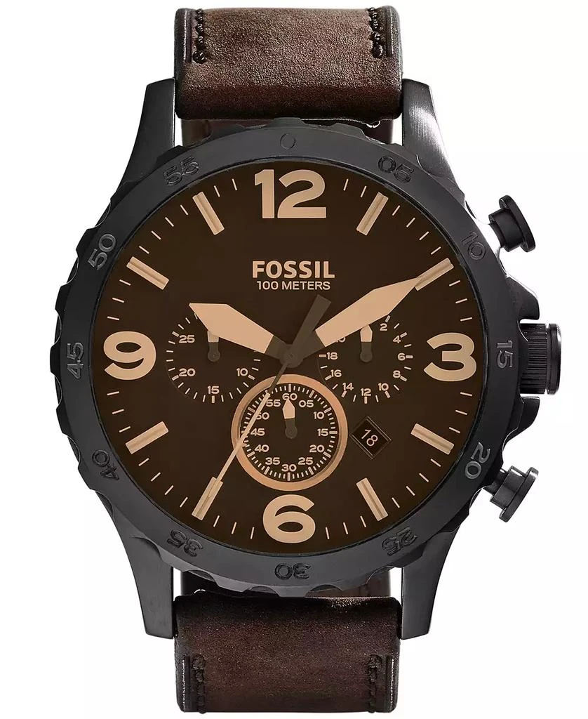 商品Fossil|Men's Nate Brown Leather Strap Watch 50mm,价格¥674,第1张图片