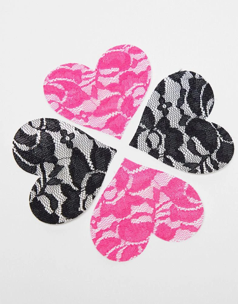 商品Fashionkilla|Fashionkilla lace heart twin pack nipple covers in pink and black,价格¥58,第3张图片详细描述
