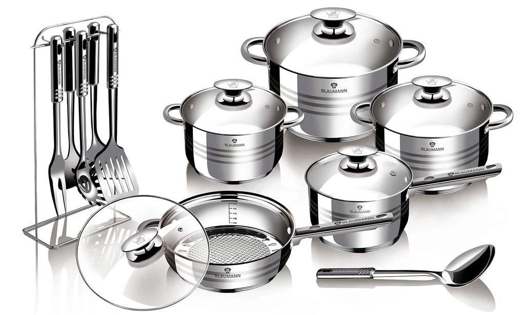 商品Berlinger Haus|17-Piece Jumbo Stainless Steel Cookware Set Blauman Collection,价格¥1422,第2张图片详细描述
