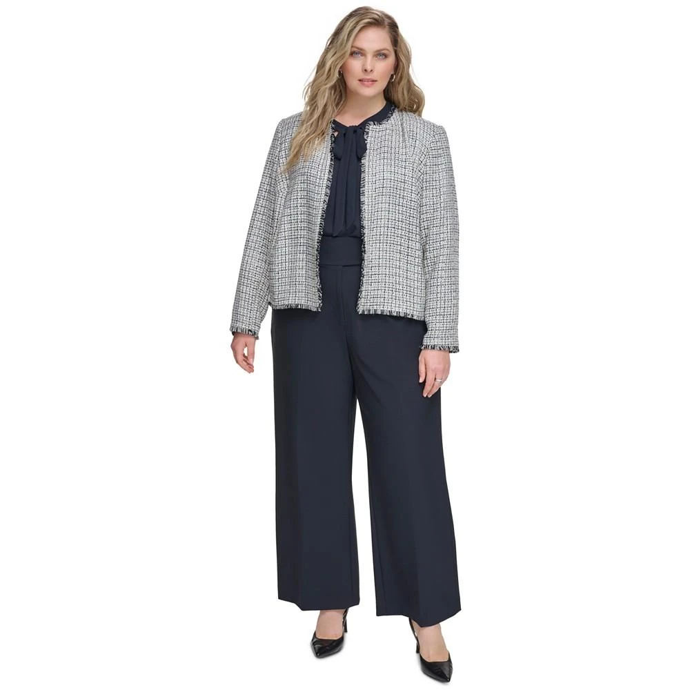 商品Calvin Klein|Plus Size Tweed Open-Front Fringe Jacket,价格¥1242,第5张图片详细描述