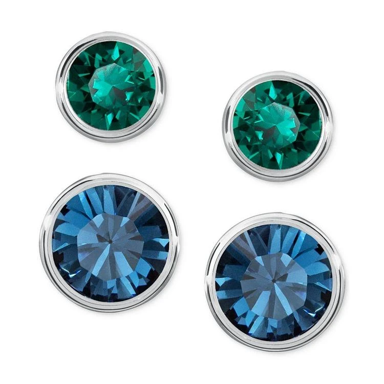 商品Swarovski|Silver-Tone 2-Pc. Set Blue and Green Crystal Stud Earrings,价格¥442,第2张图片详细描述