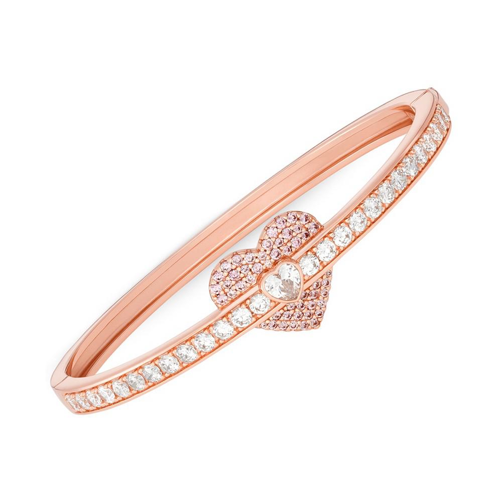 14K Rose Gold-Plated Sterling Silver Pave Heart Bangle商品第1张图片规格展示