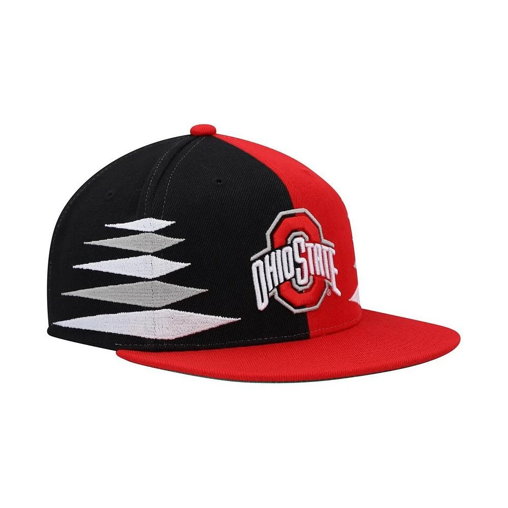 商品Mitchell and Ness|Men's Scarlet and Black Ohio State Buckeyes Diamond Cut Snapback Hat,价格¥254,第2张图片详细描述