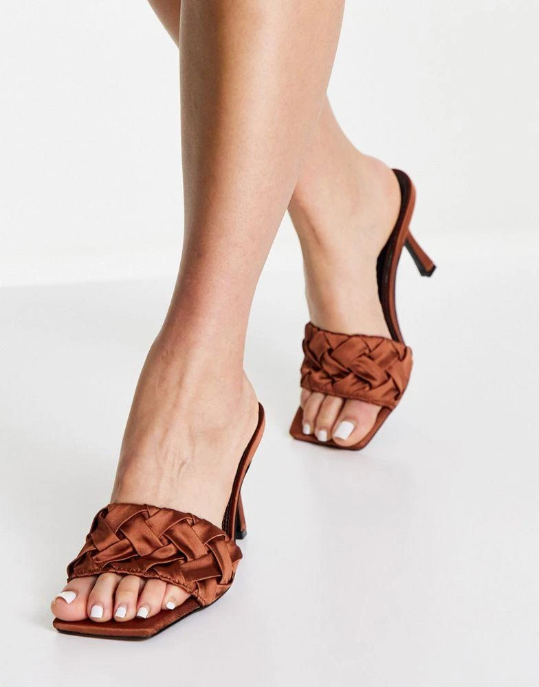 商品ASOS|ASOS DESIGN Hove woven heeled mules in mocha,价格¥124,第1张图片