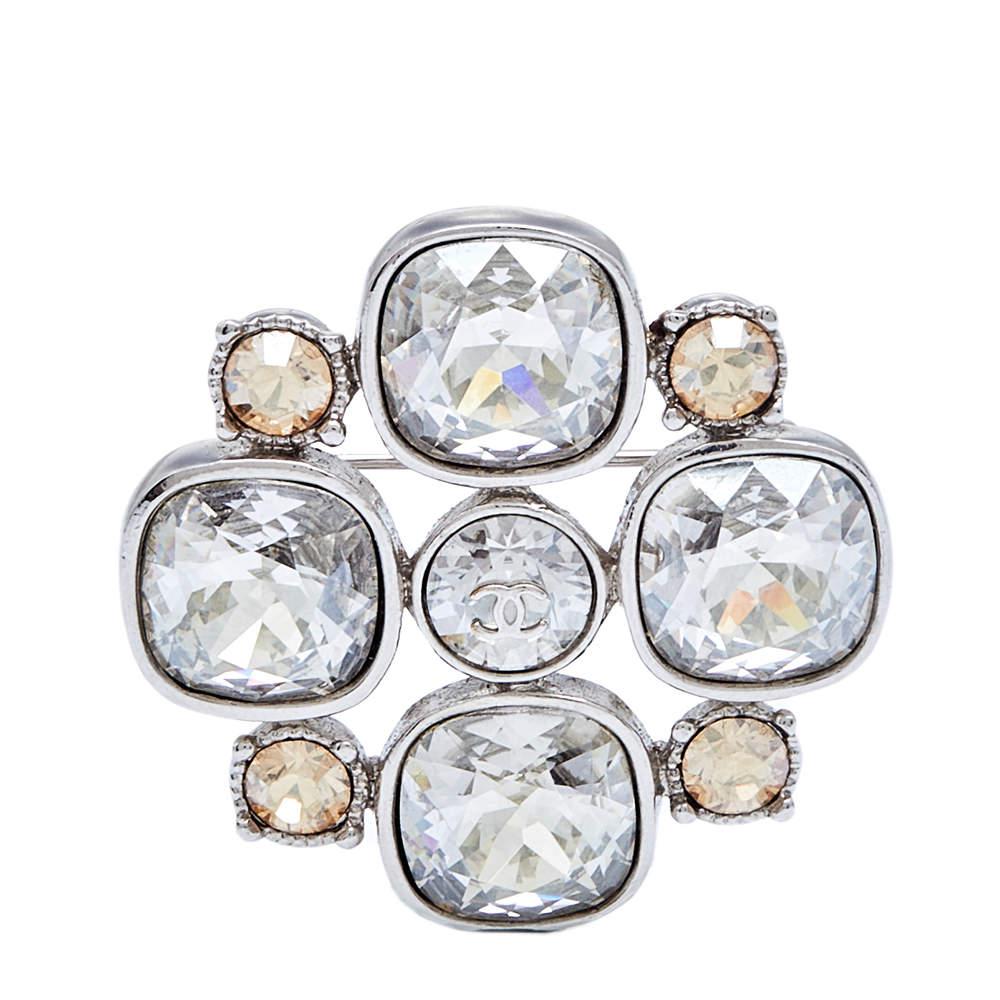 Chanel Maltese CC Crystals Silver Tone Metal Brooch商品第1张图片规格展示
