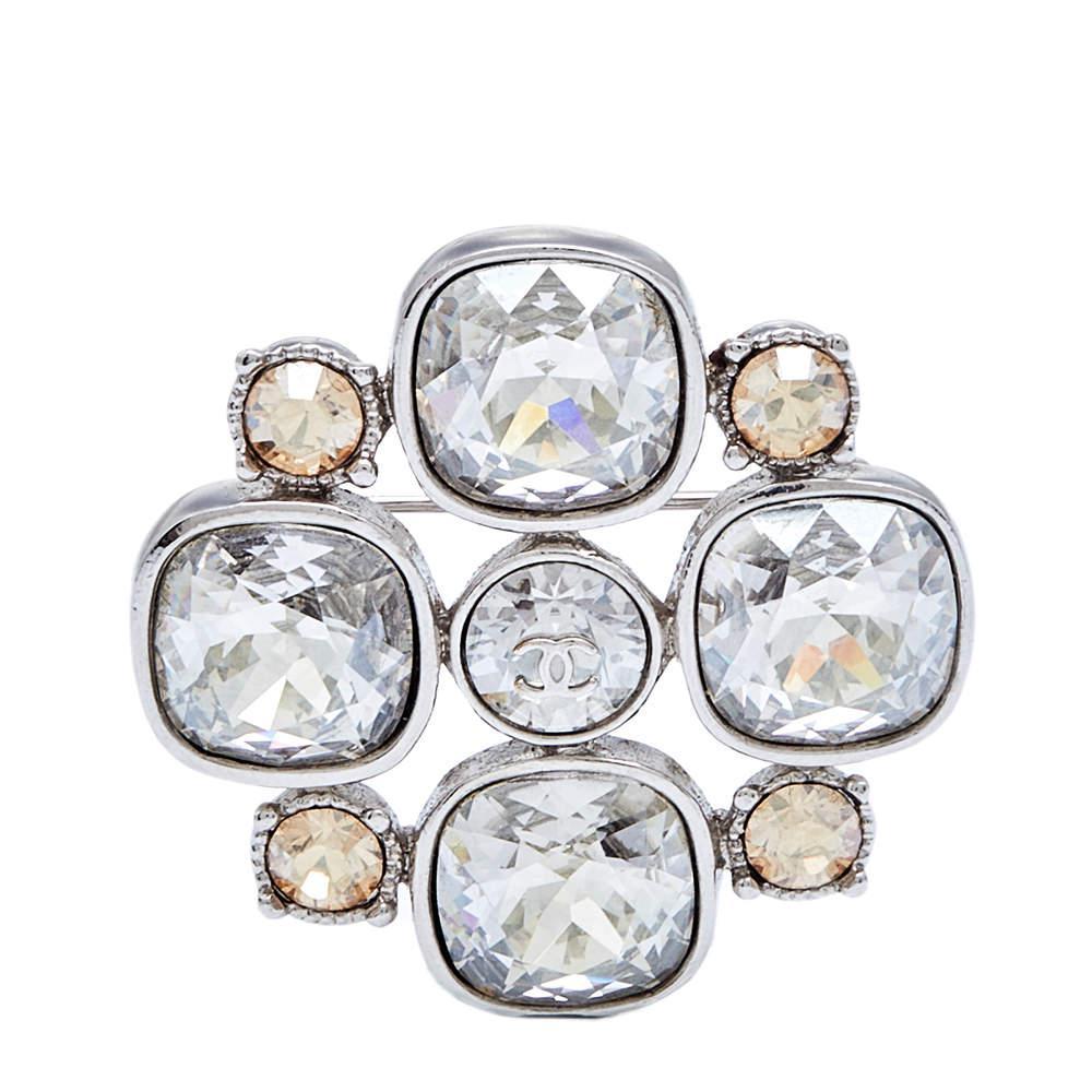 商品[二手商品] Chanel|Chanel Maltese CC Crystals Silver Tone Metal Brooch,价格¥3715,第1张图片