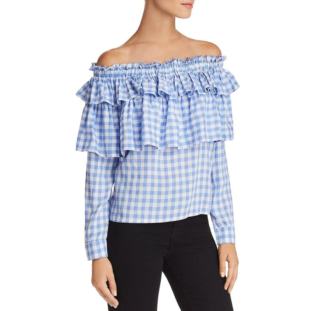 商品AQUA|Aqua Womens Gingham Off-The-Shoulder Blouse,价格¥85,第1张图片