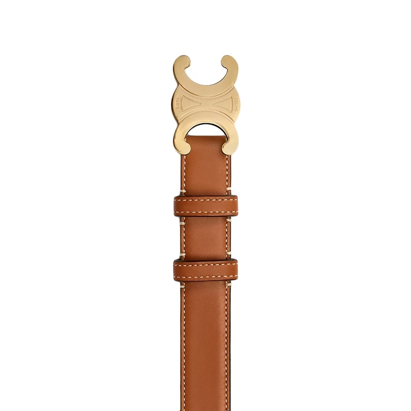 CELINE/赛琳 TRIOMPHE系列 女士黄褐色牛皮革金扣腰带25毫米 商品