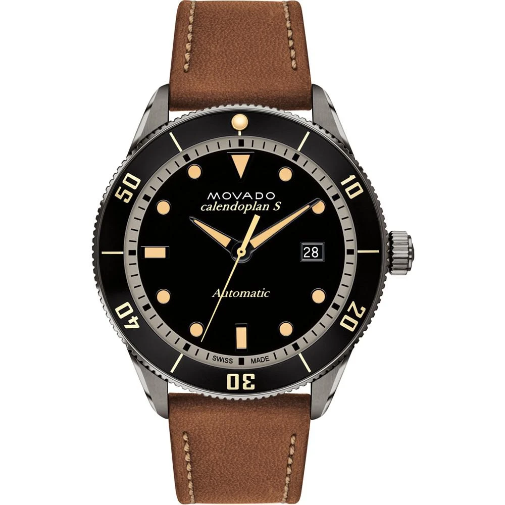 商品Movado|Men's Swiss Automatic Heritage Calendoplan Brown Leather Strap Watch 43mm,价格¥8223,第1张图片
