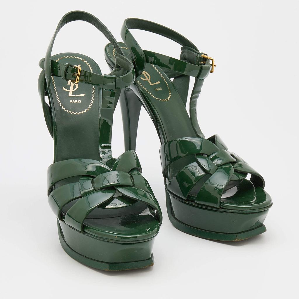Yves Saint Laurent Green Patent Leather Tribute Platform Sandals Size 40商品第4张图片规格展示