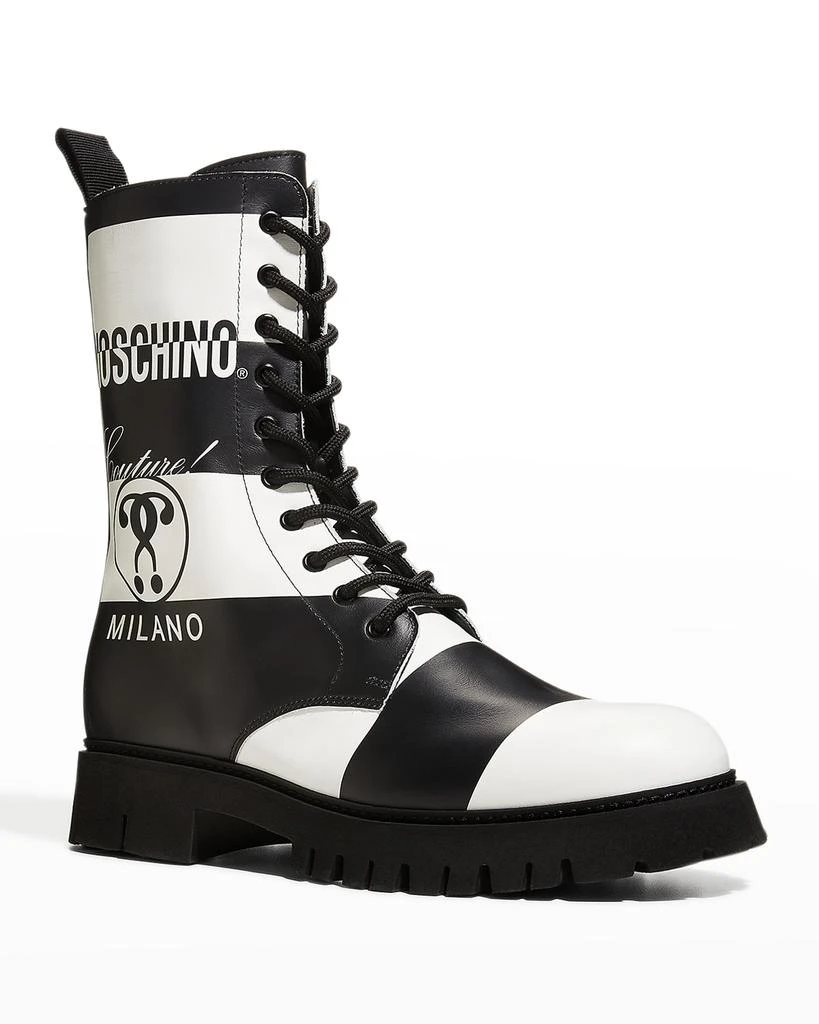 商品Moschino|Men's Bicolor Stripe Logo Combat Boots,价格¥6464,第2张图片详细描述