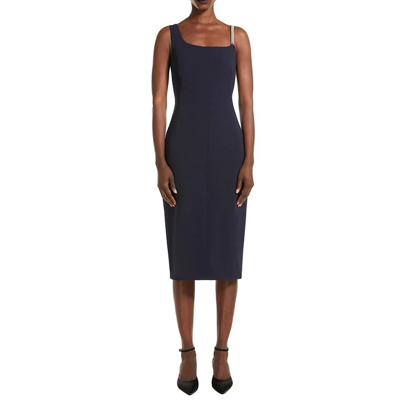 商品Max Mara|【预售3-7天】麦丝玛拉 22年早春新款 ALSAZIA系列 女士深蓝色醋酸纤维混纺单肩剪裁连衣裙6221082406005,价格¥38758,第5张图片详细描述