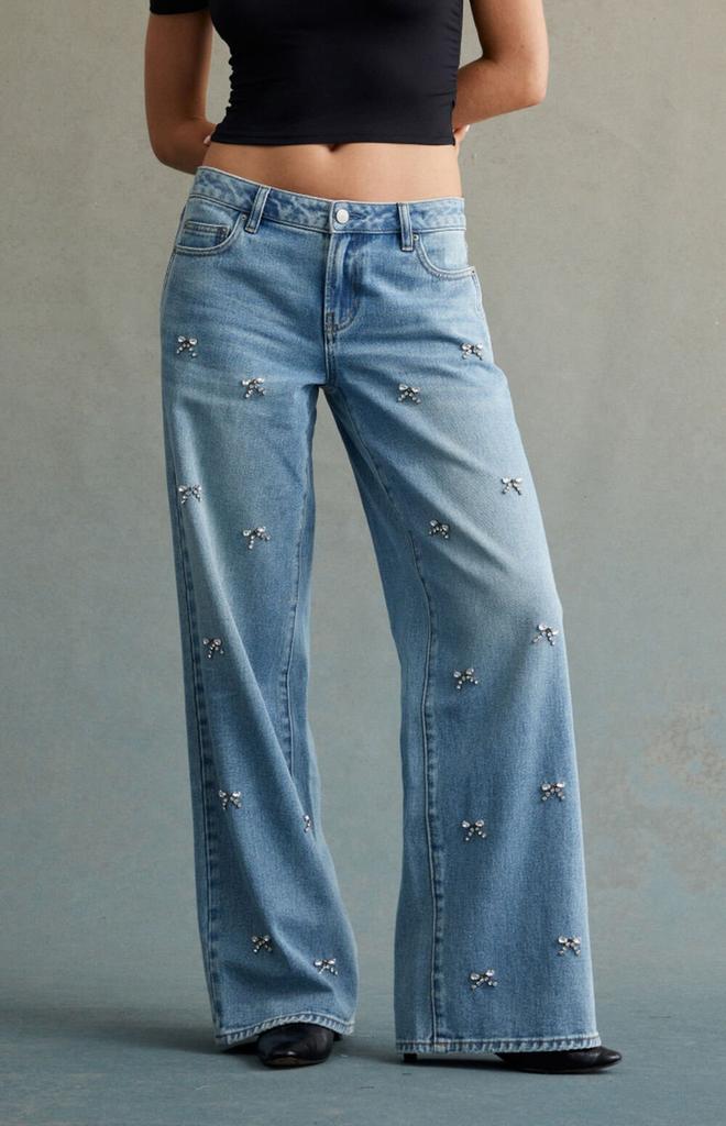 RARE DNM EDIT Light Indigo Rhinestone Bow Low Rise Baggy