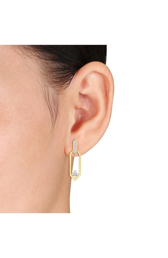 商品DELMAR|Goldtone Plate Sterling Silver White Topaz Geometric Drop Earrings,价格¥1069,第2张图片详细描述