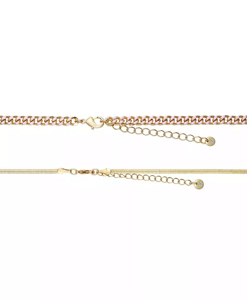 商品Unwritten|14K Gold Flash-Plated Light Pink Enamel Curb Chain and Herringbone  Chain Necklace Set,价格¥112,第2张图片详细描述