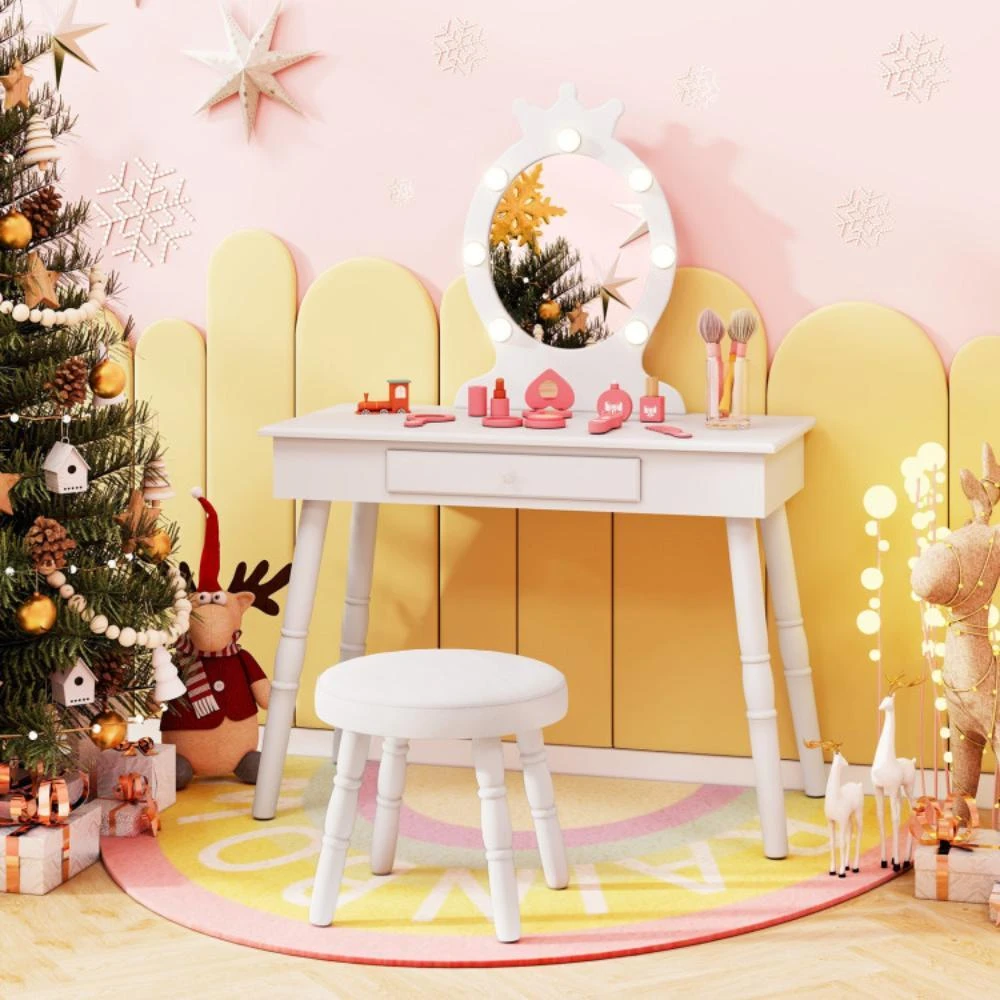 商品Hivvago|Kids Vanity Set with Lighted Mirror with Adjustable Brightness and Large Drawer-White,价格¥1664,第2张图片详细描述