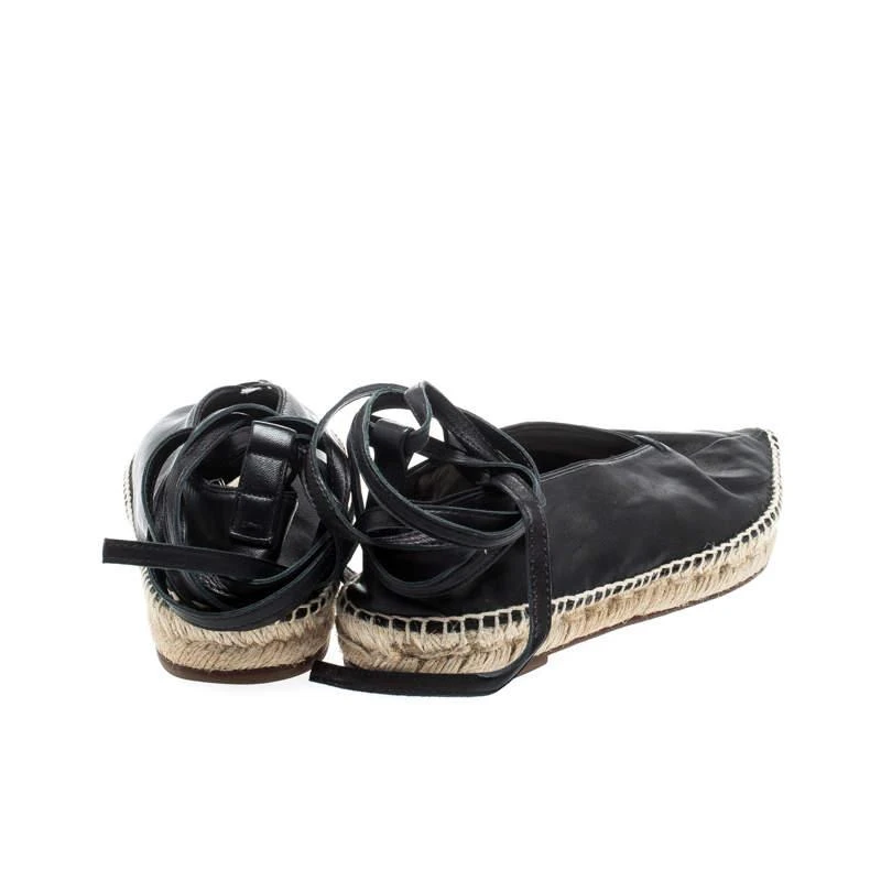 商品[二手商品] Celine|Celine Black Leather Pointed Toe Ankle Wrap Espadrilles Flats Size 37,价格¥809,第5张图片详细描述