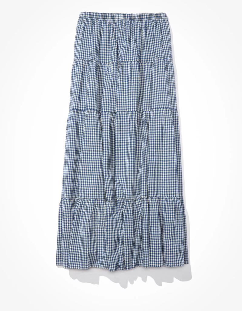 AE Gingham Tiered Midi Skirt商品第4张图片规格展示