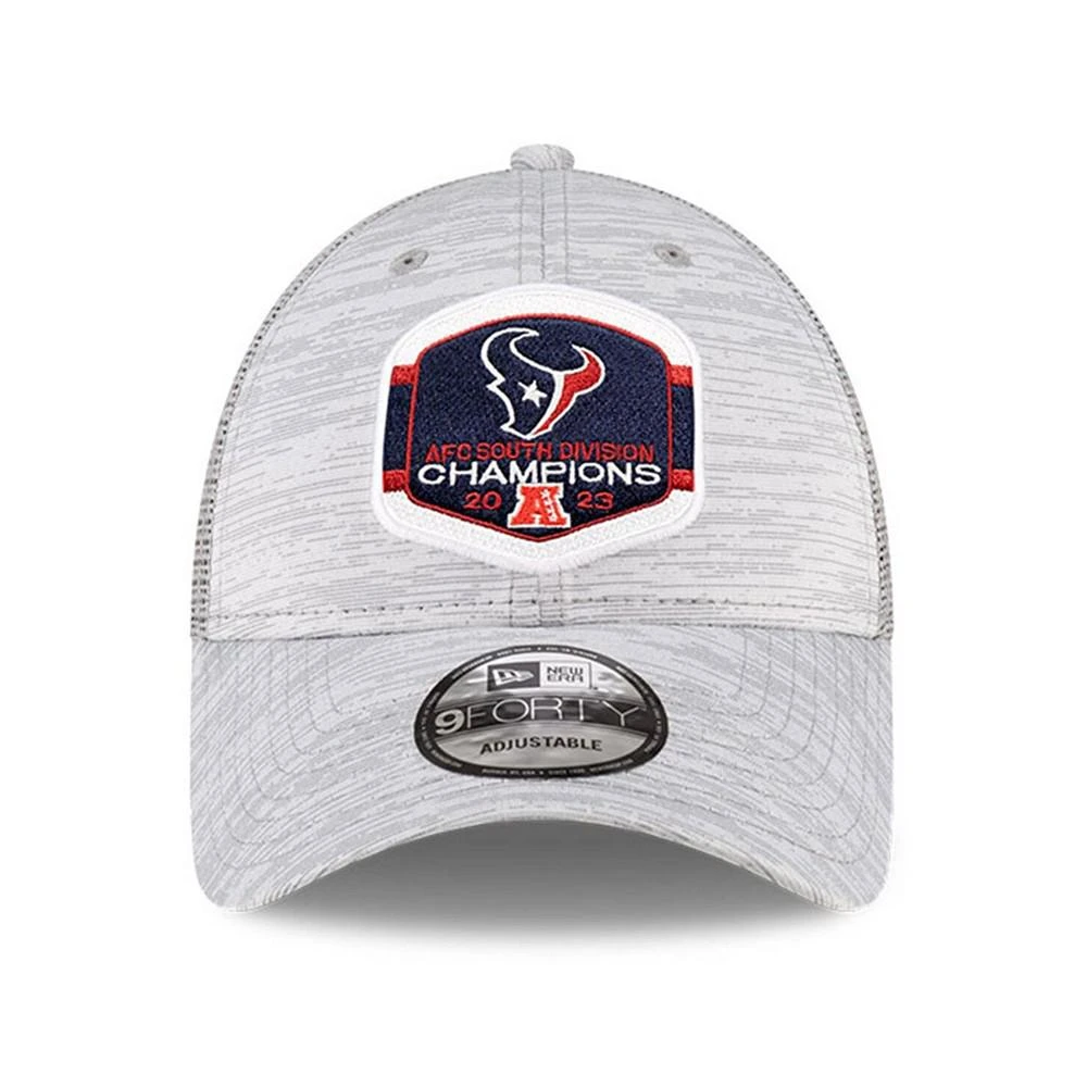 商品New Era|Men's Heather Gray Houston Texans 2023 AFC South Division Champions Locker Room Trophy Collection 9FORTY Trucker Adjustable Hat,价格¥238,第3张图片详细描述