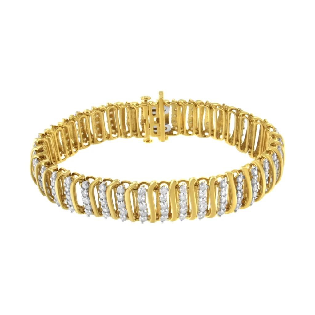 商品Haus of Brilliance|10K Yellow Gold over .925 Sterling Silver 5.0 Cttw Diamond S Shaped Wave Link Two Tone 7” Tennis Bracelet,价格¥14846,第2张图片详细描述