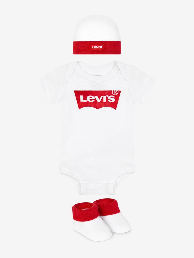 商品Levi's|Levi's Baby Bodysuit Hat And Booties Set in White,价格¥143,第1张图片