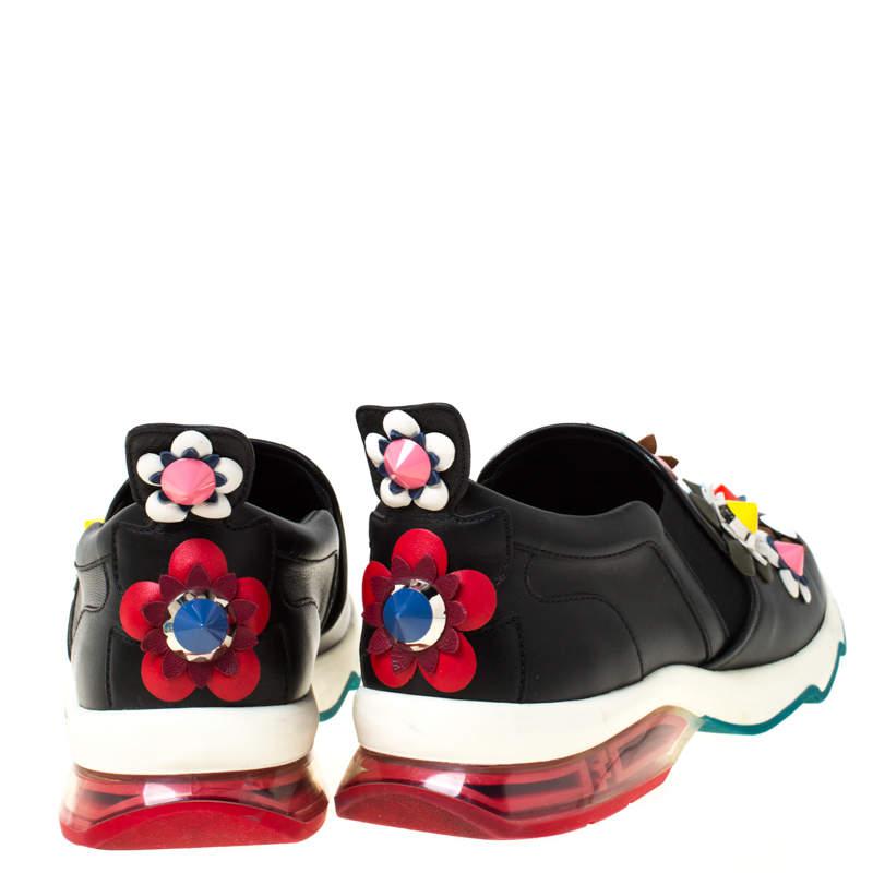 Fendi Black Leather Flowerland Ffast Slip On Sneakers Size 40商品第5张图片规格展示