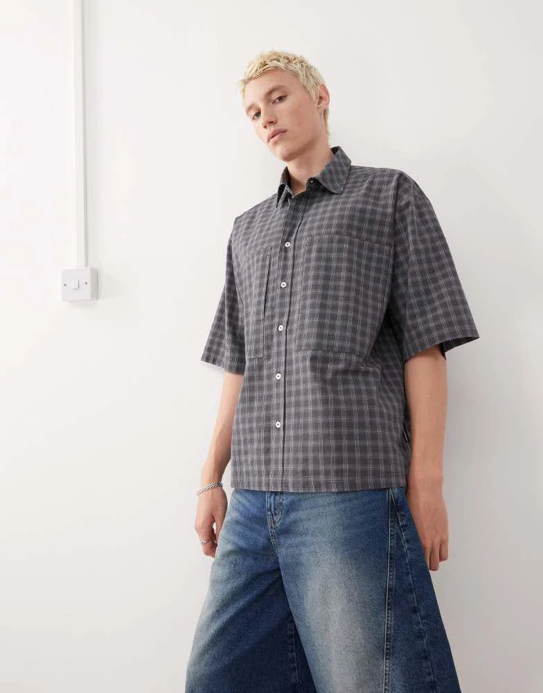 商品COLLUSION|COLLUSION check shirt short sleeve in blue grey,价格¥291,第1张图片